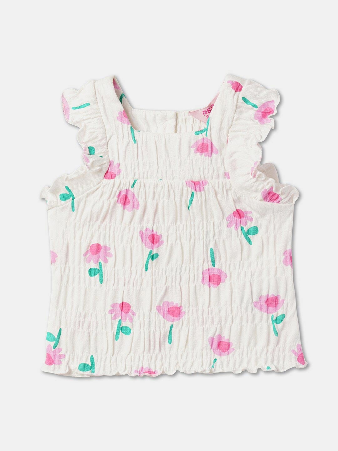 

R&B Girls Floral Printed Cotton Top, White