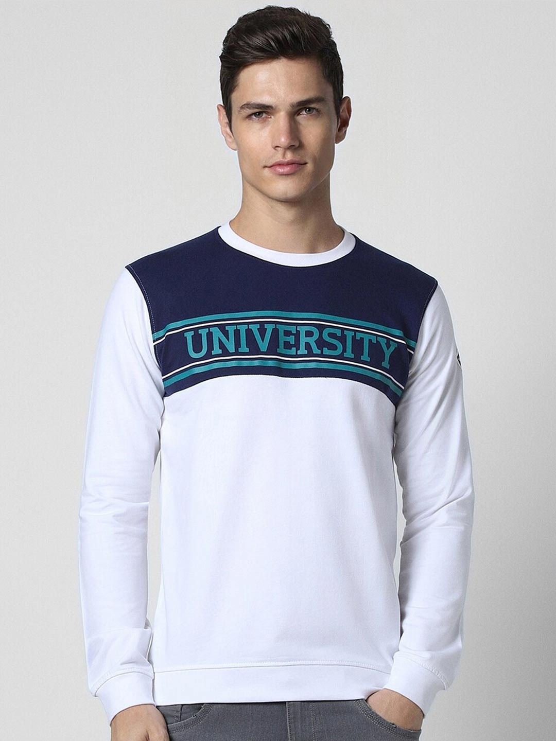 

PETER ENGLAND UNIVERSITY Colourblocked Long Sleeves Pullover, White