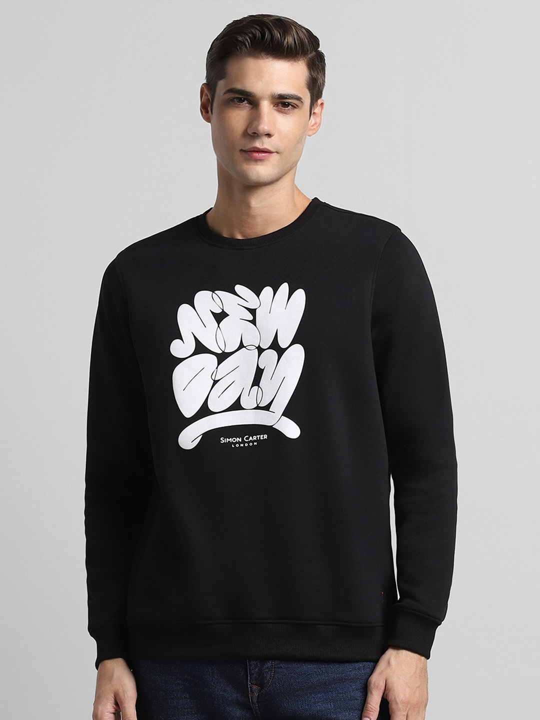

SIMON CARTER LONDON Round Neck Cotton Printed Sweatshirt, Black
