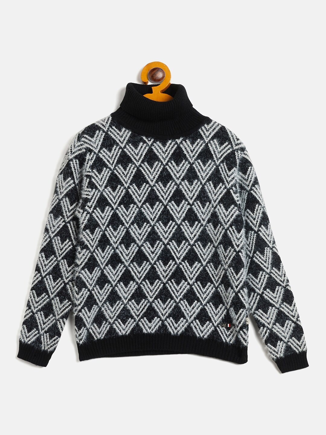 

RVK Girls Geometric Printed High Neck Pullover Sweater, Black