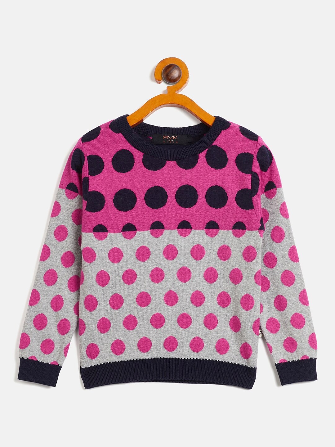 

RVK Girls Geometric Printed Round Neck Cotton Pullover Sweater, Pink