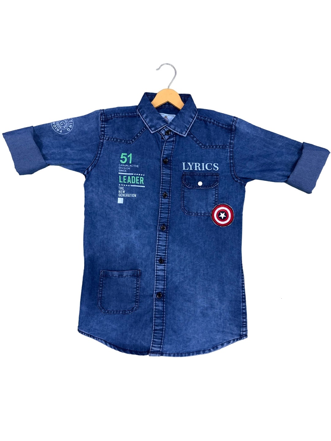 

BAESD Boys India Slim Faded Spread Collar Denim Casual Shirt, Blue