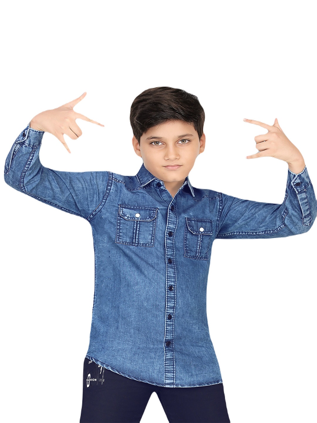 

BAESD Boys India Slim Faded Spread Collar Denim Casual Shirt, Blue