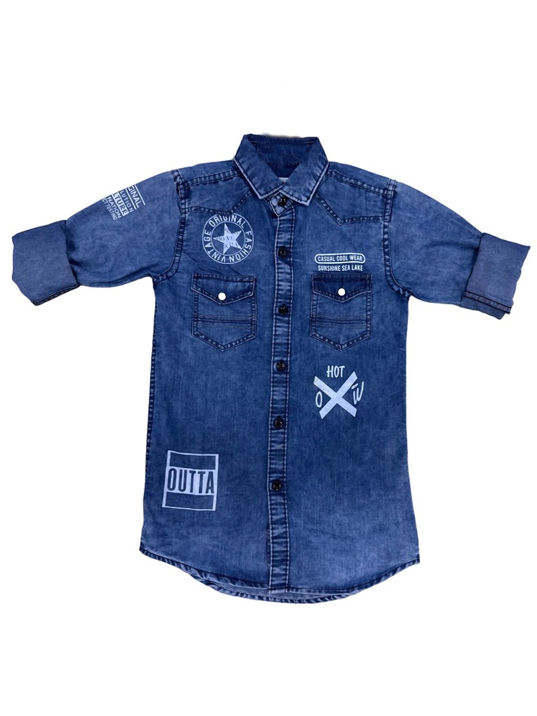 

BAESD Boys India Slim Faded Spread Collar Denim Casual Shirt, Blue