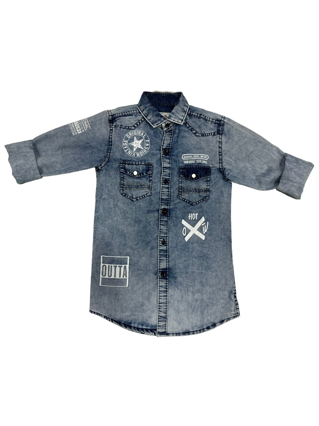 

BAESD Boys India Slim Faded Spread Collar Denim Casual Shirt, Blue