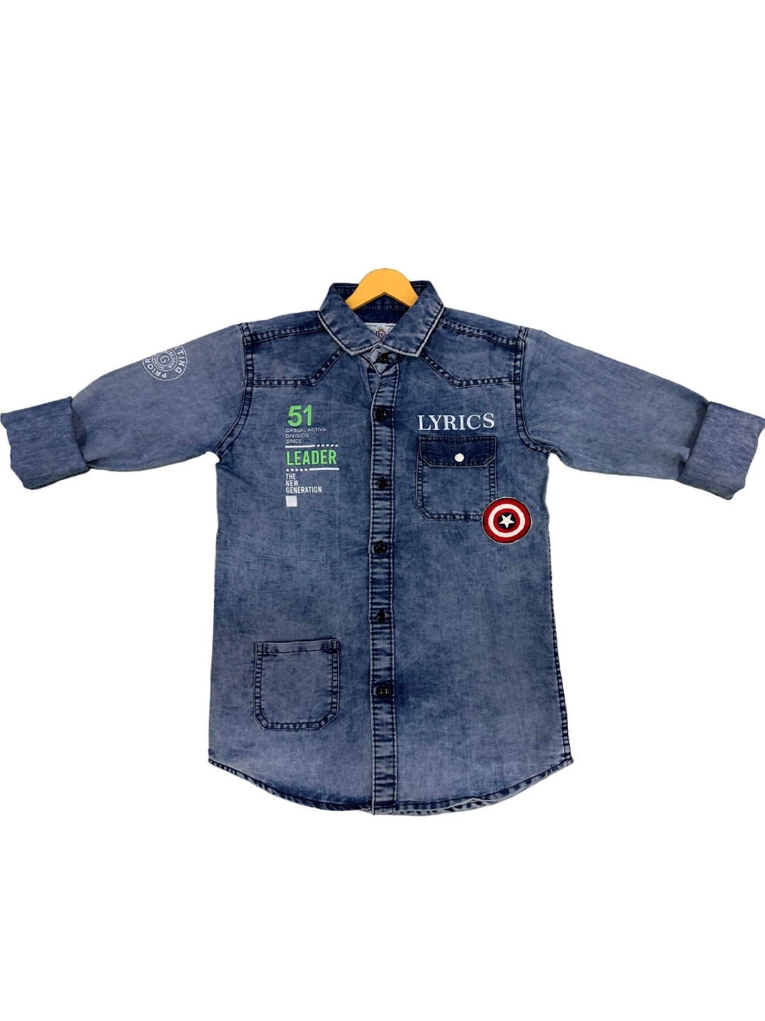 

BAESD Boys India Slim Faded Spread Collar Denim Casual Shirt, Blue