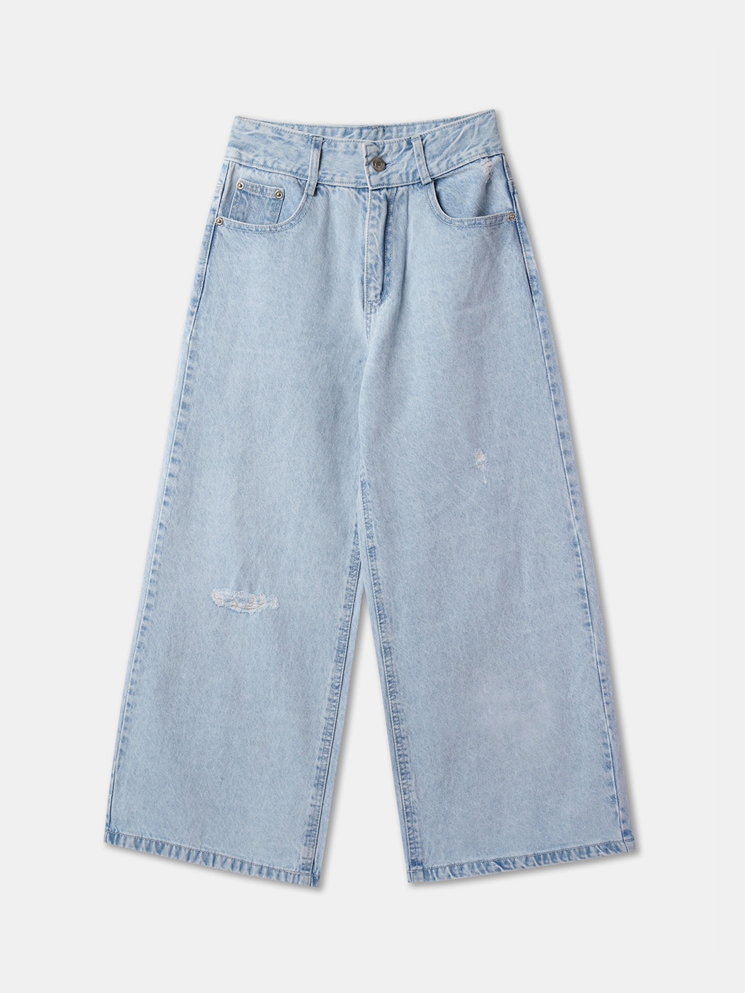 

R&B Girls Mid-Rise Low Distress Cotton Jeans, Blue