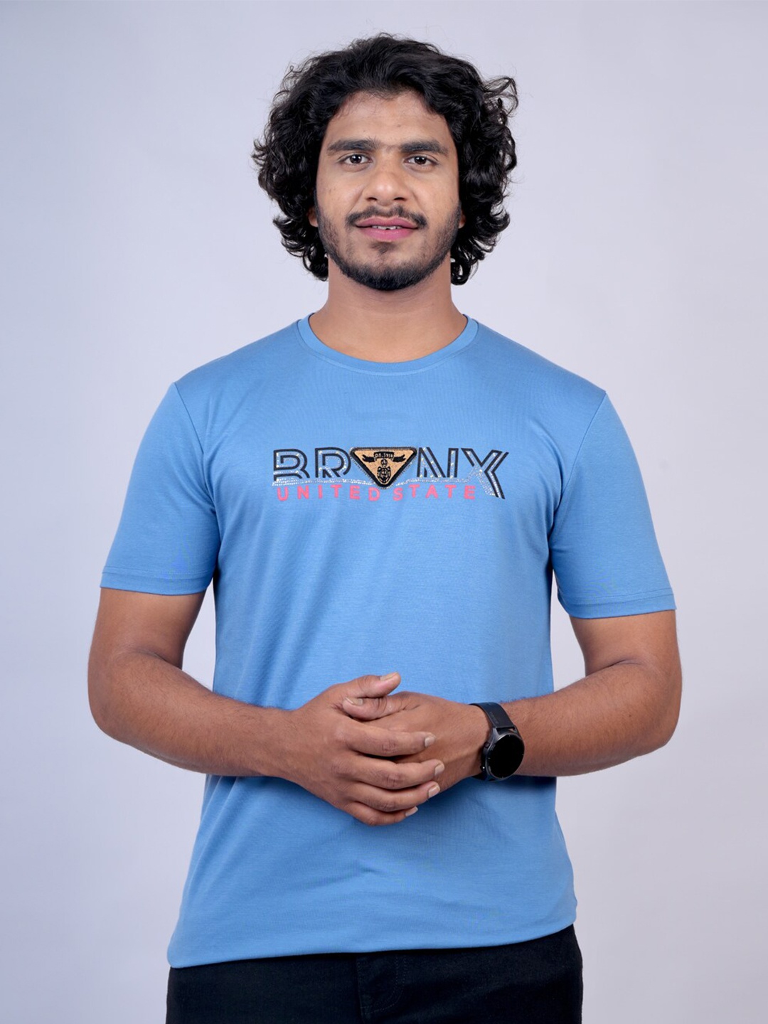 

Pontiac Typography Printed Cotton T-shirt, Blue