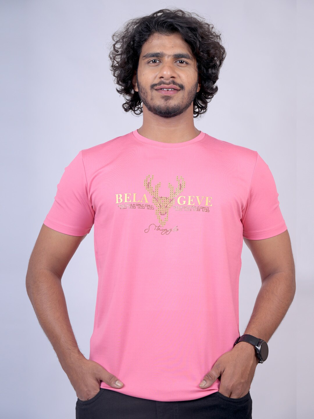 

Pontiac Typography Printed Cotton T-shirt, Pink