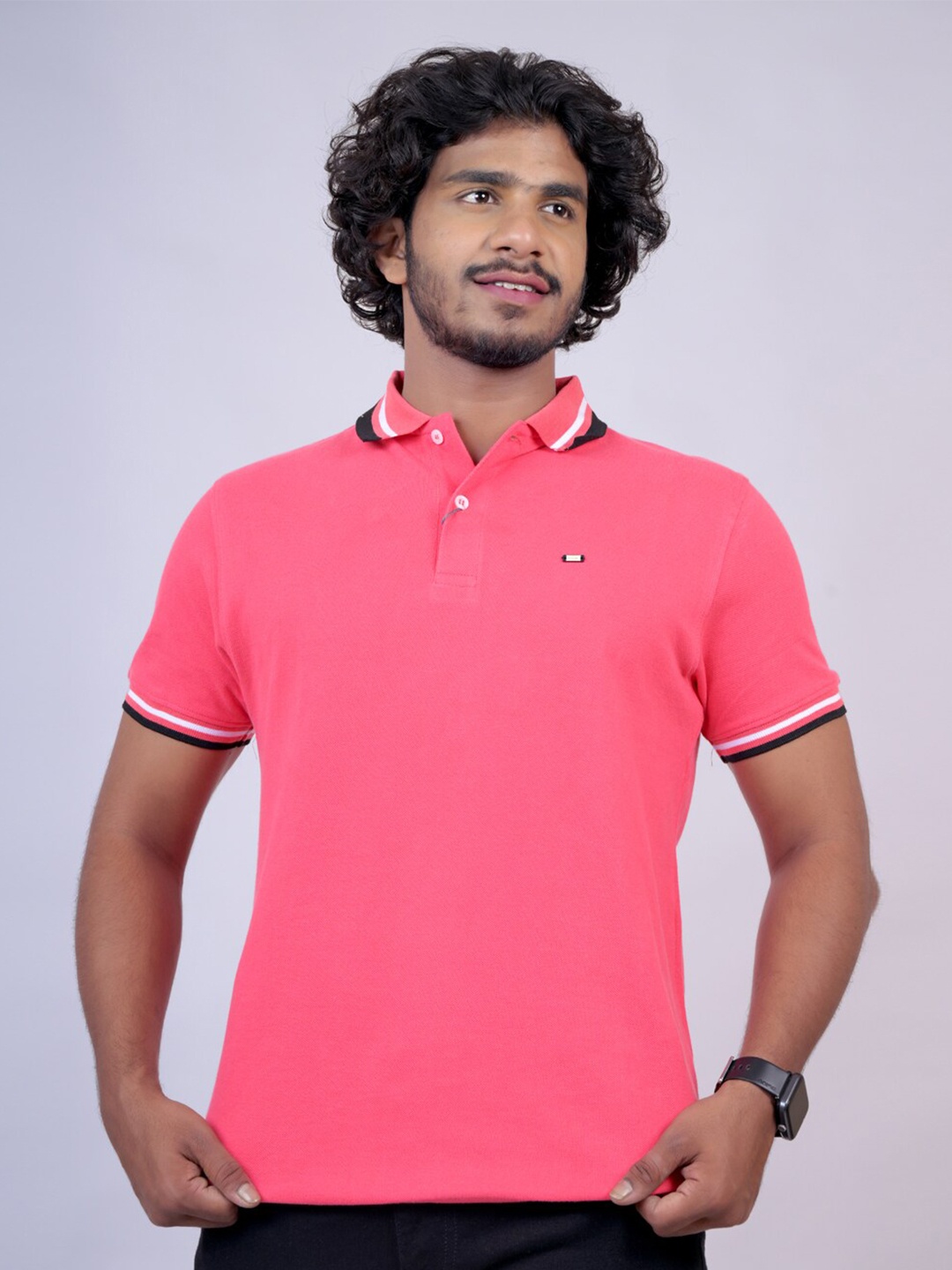 

Pontiac Polo Collar Cotton T-shirt, Rose