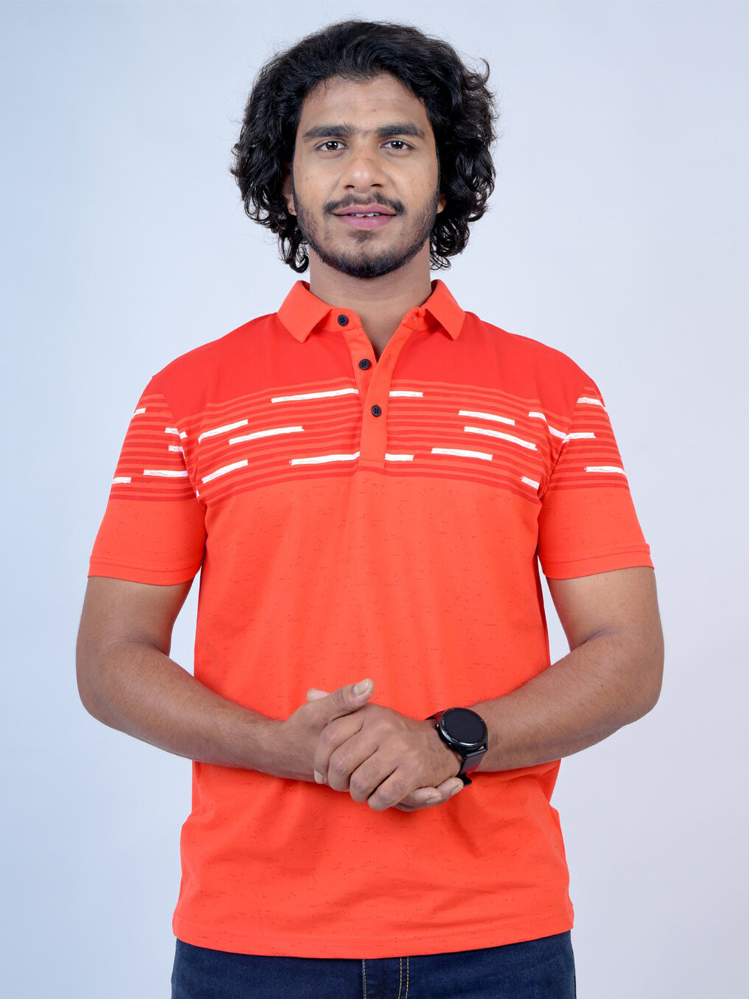 

Pontiac Striped Polo Collar Cotton T-shirt, Orange