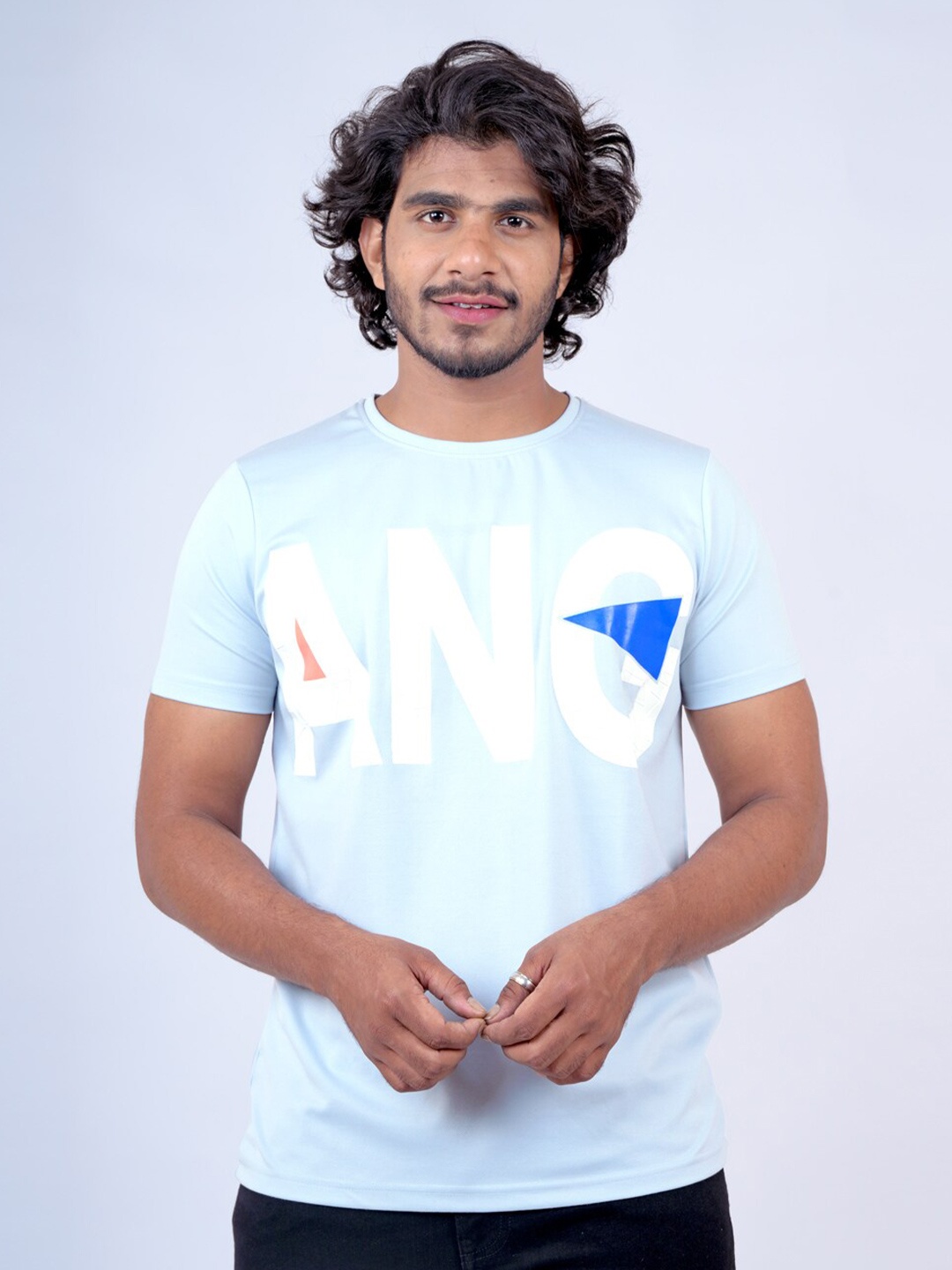

Pontiac Typography Printed Cotton T-shirt, Blue
