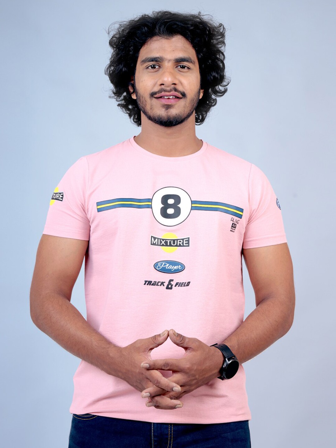 

Pontiac Typography Printed Round Neck Cotton Casual T-shirt, Pink