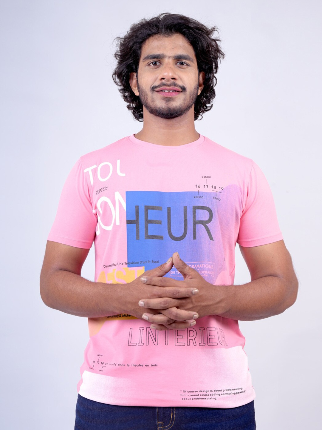 

Pontiac Typography Printed Round Neck Cotton Casual T-shirt, Pink