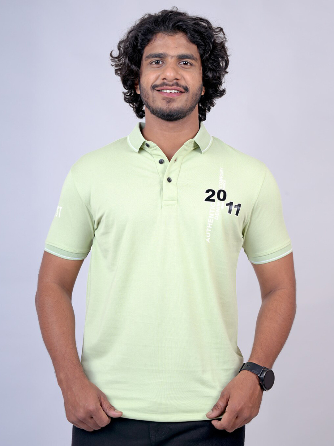 

Pontiac Typography Printed Polo Collar Cotton Casual T-shirt, Green