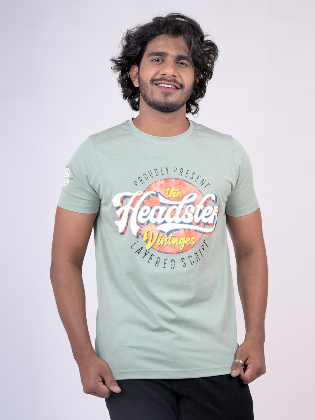 Pontiac Typography Printed Round neck Cotton Casual T-shirt, Green