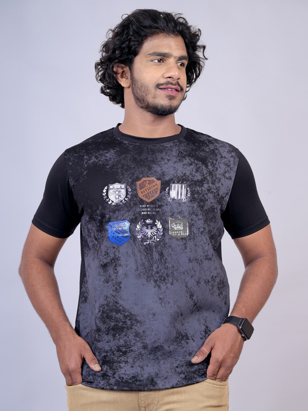

Pontiac Graphic Printed Round Neck Cotton Casual T-shirt, Black