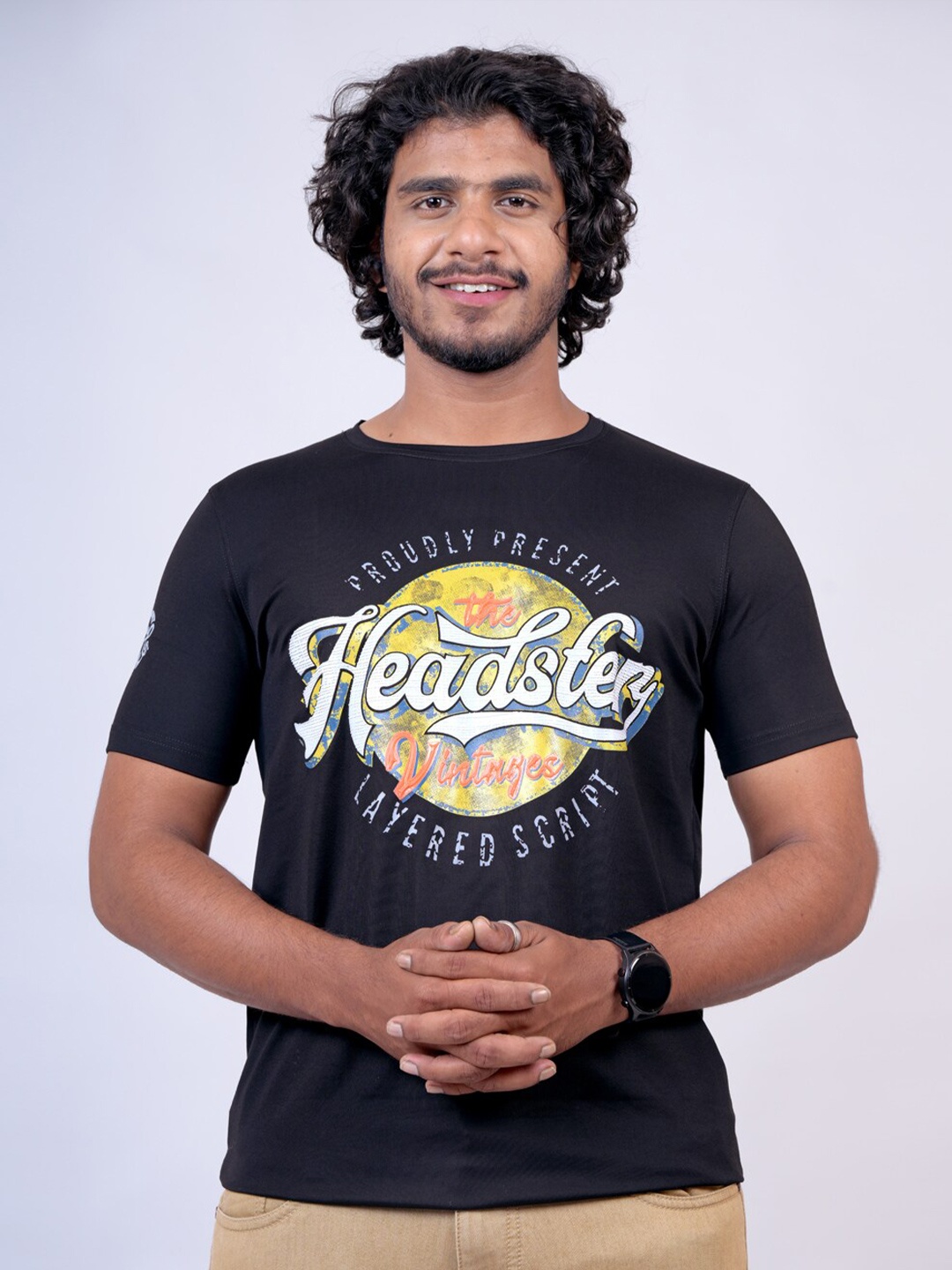 

Pontiac Typography Printed Round Neck Cotton Casual T-shirt, Black