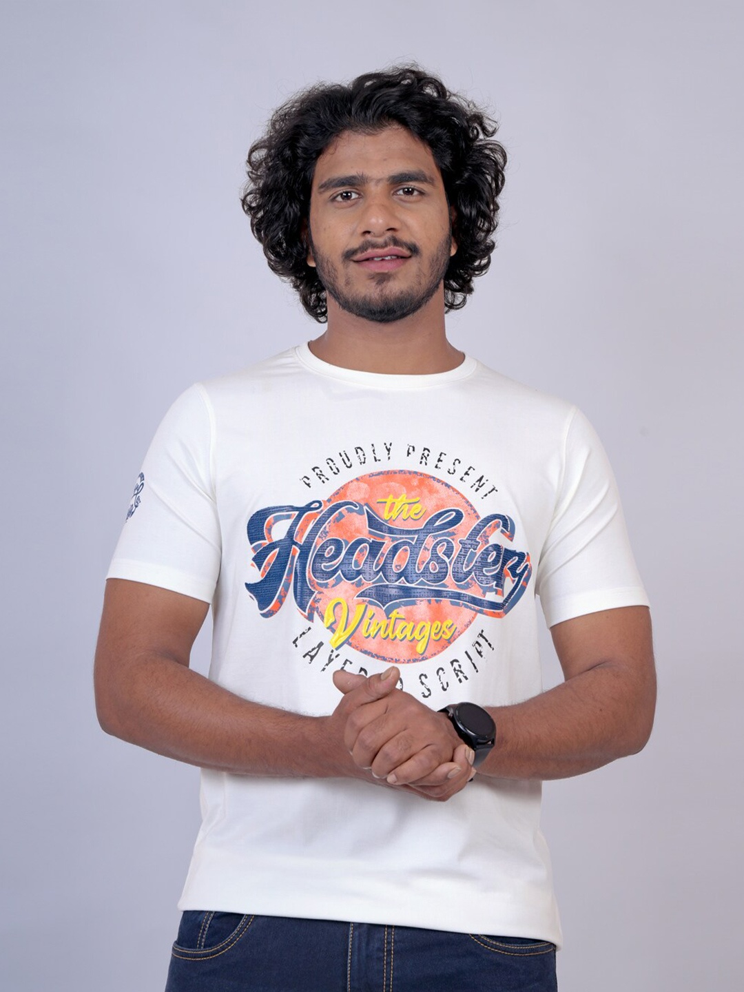 

Pontiac Typography Printed Round Neck Cotton Casual T-shirt, White