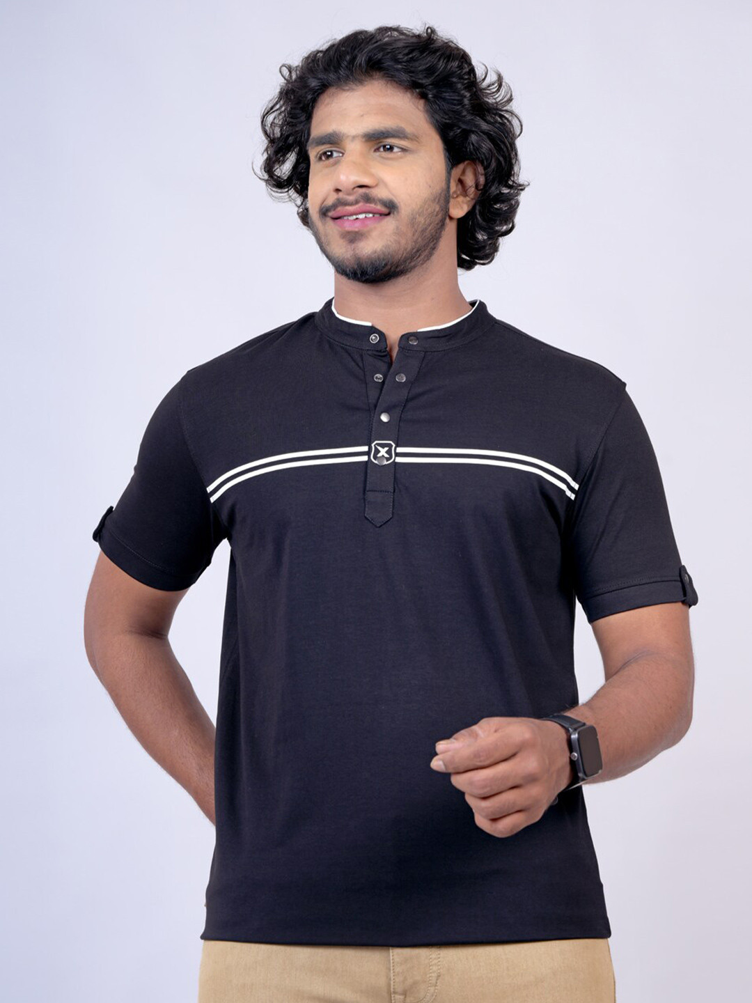 

Pontiac Henley Neck Cotton Casual T-shirt, Black
