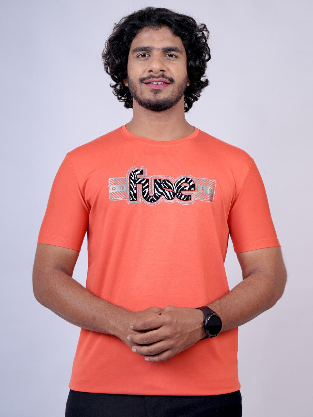 

Pontiac Typography Printed Round Neck Cotton Casual T-shirt, Orange