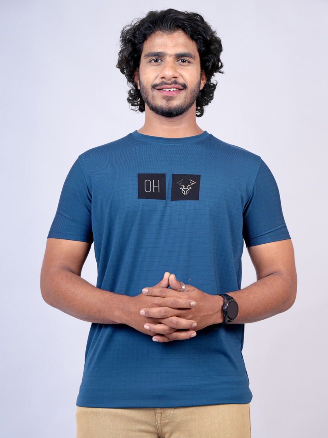 

Pontiac Typography Printed Cotton T-shirt, Blue
