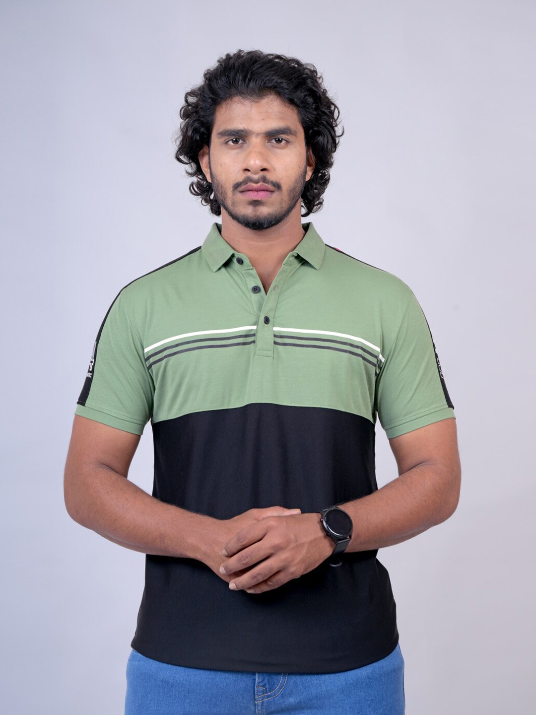 

Pontiac Colourblocked Polo Collar Cotton T-shirt, Green