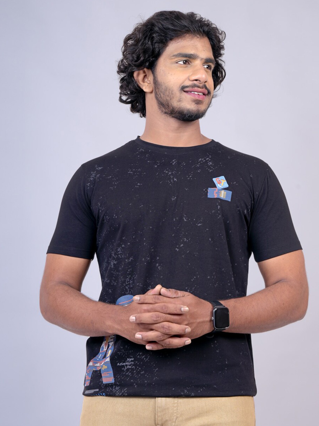 

Pontiac Typography Printed Cotton T-shirt, Black