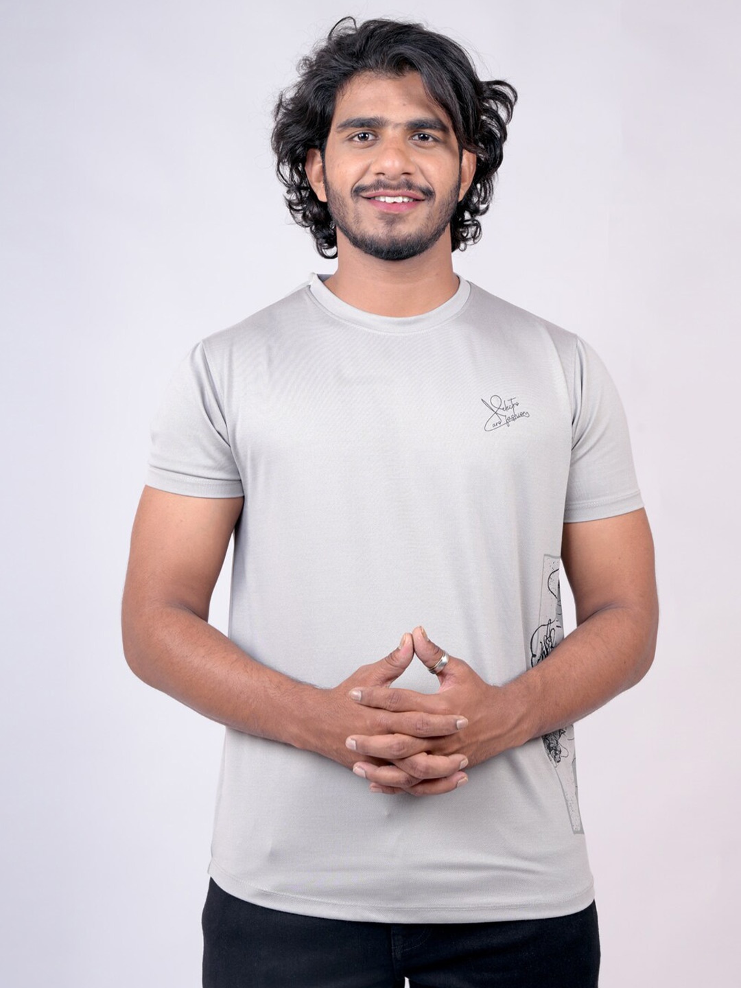 

Pontiac Abstract Printed Cotton T-shirt, Grey