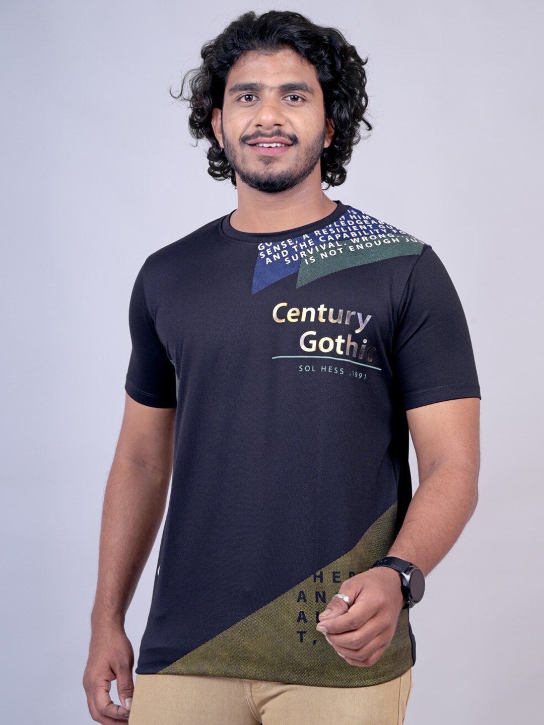 

Pontiac Typography Printed Cotton T-shirt, Navy blue