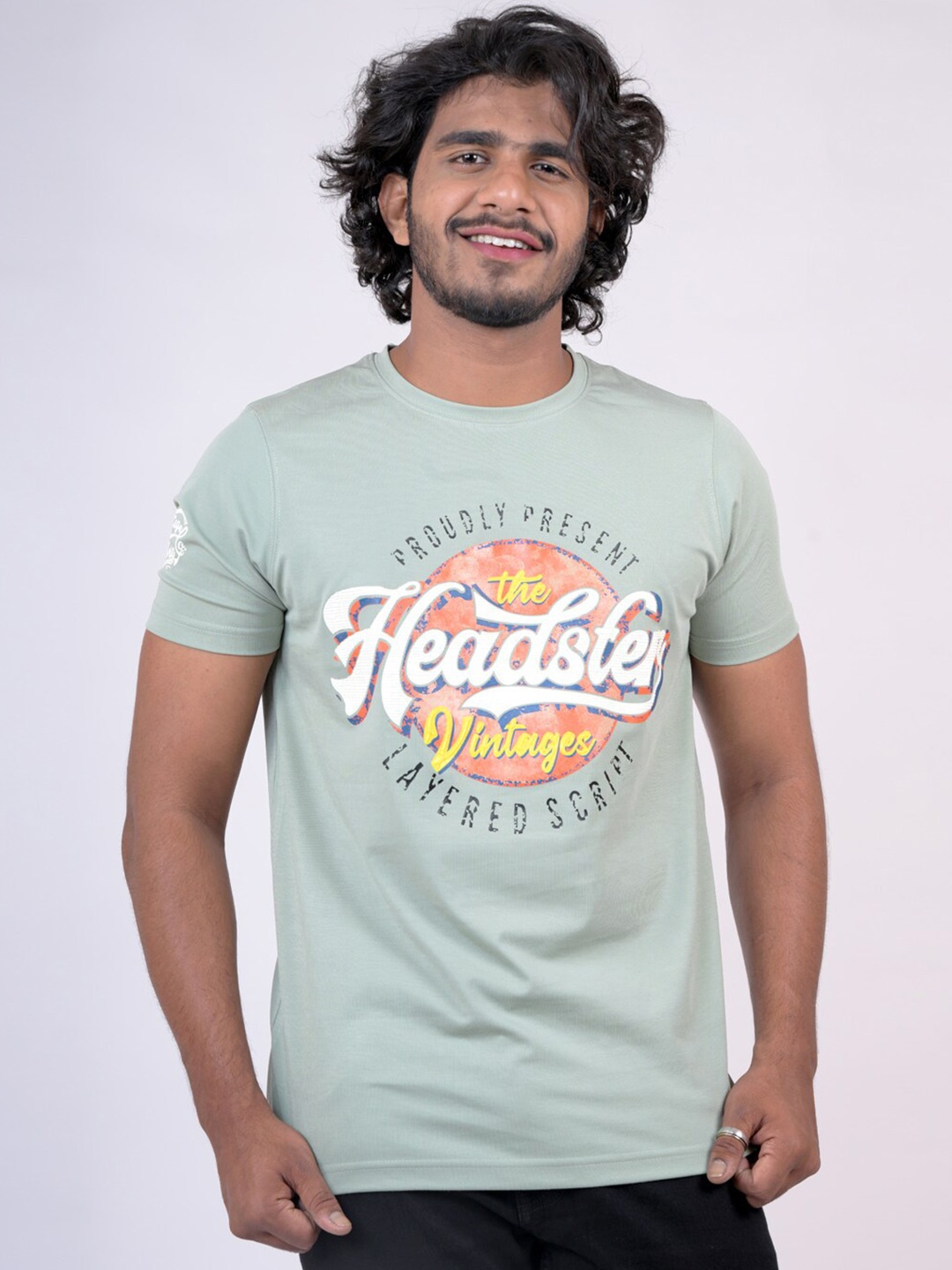 Pontiac Typography Printed Cotton T-shirt, Green