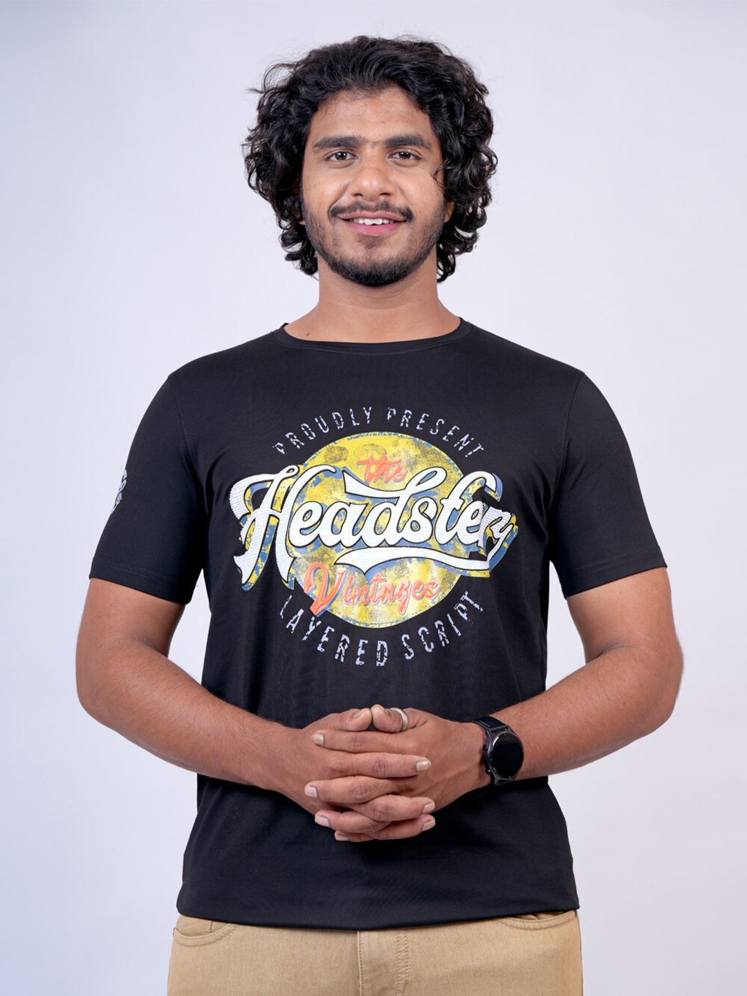 

Pontiac Typography Printed Cotton T-shirt, Black