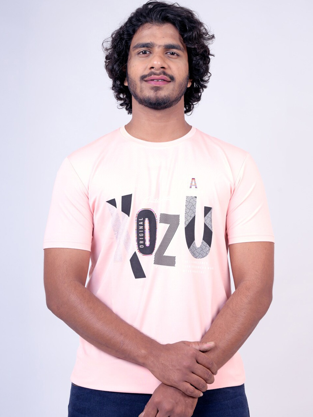 Pontiac Typography Printed Cotton T-shirt, Peach