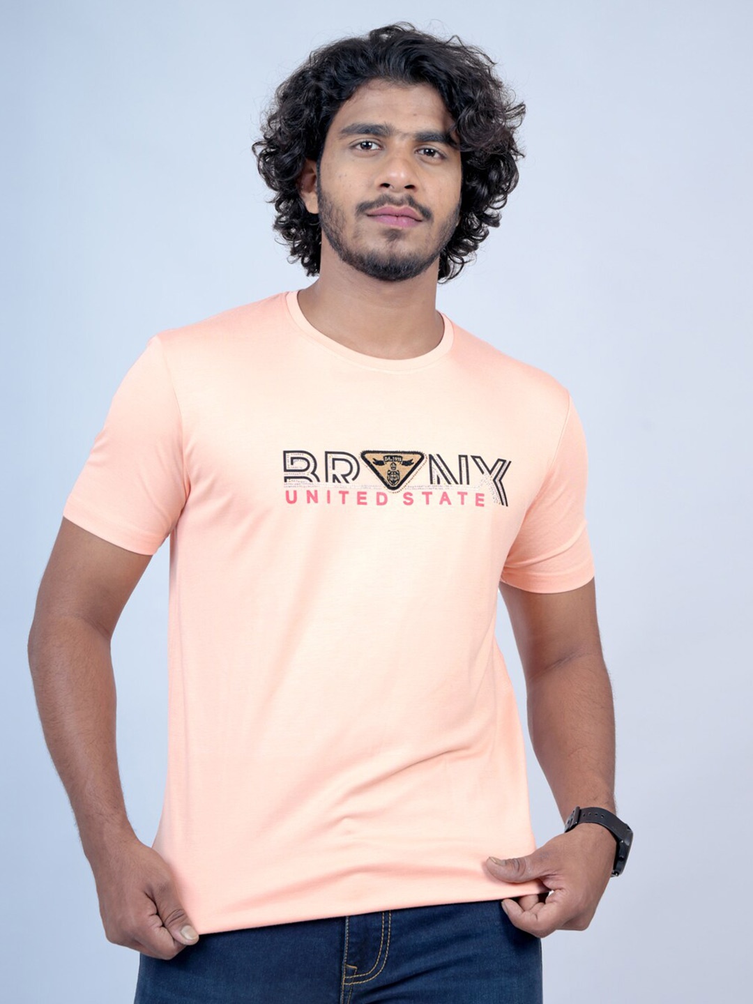 

Pontiac Typography Printed Cotton T-shirt, Peach