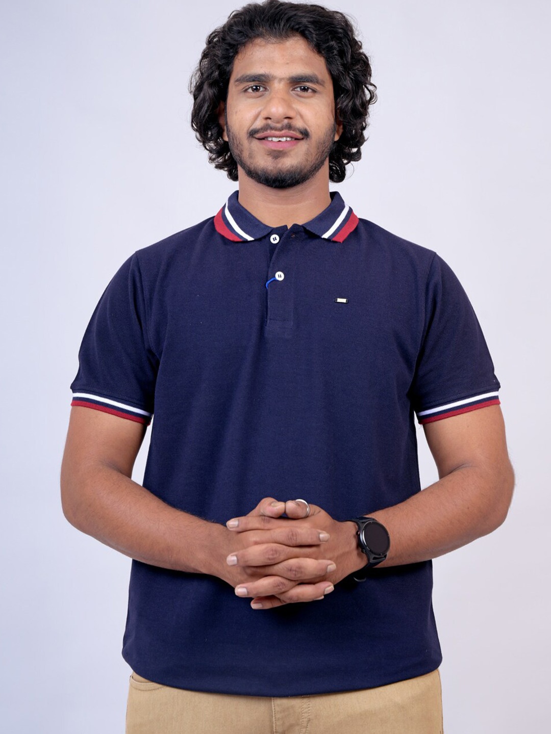 

Pontiac Polo Collar Cotton T-shirt, Navy blue