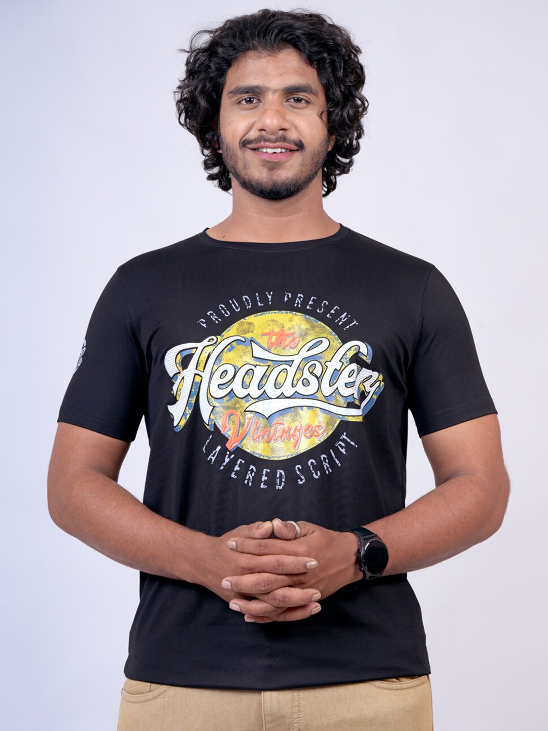 

Pontiac Typography Printed Cotton T-shirt, Black