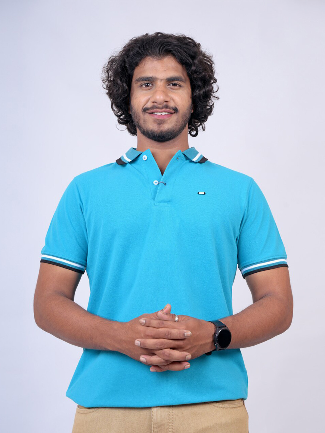 

Pontiac Polo Collar Cotton T-shirt, Turquoise blue