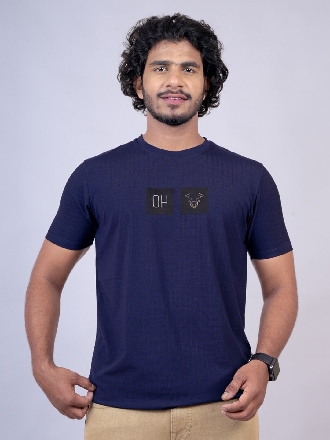 

Pontiac Typography Printed Cotton T-shirt, Navy blue