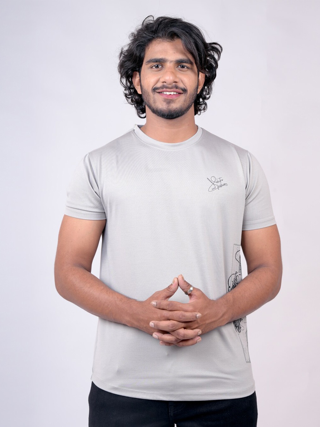 

Pontiac Typography Printed Round Neck Cotton T-shirt, Grey
