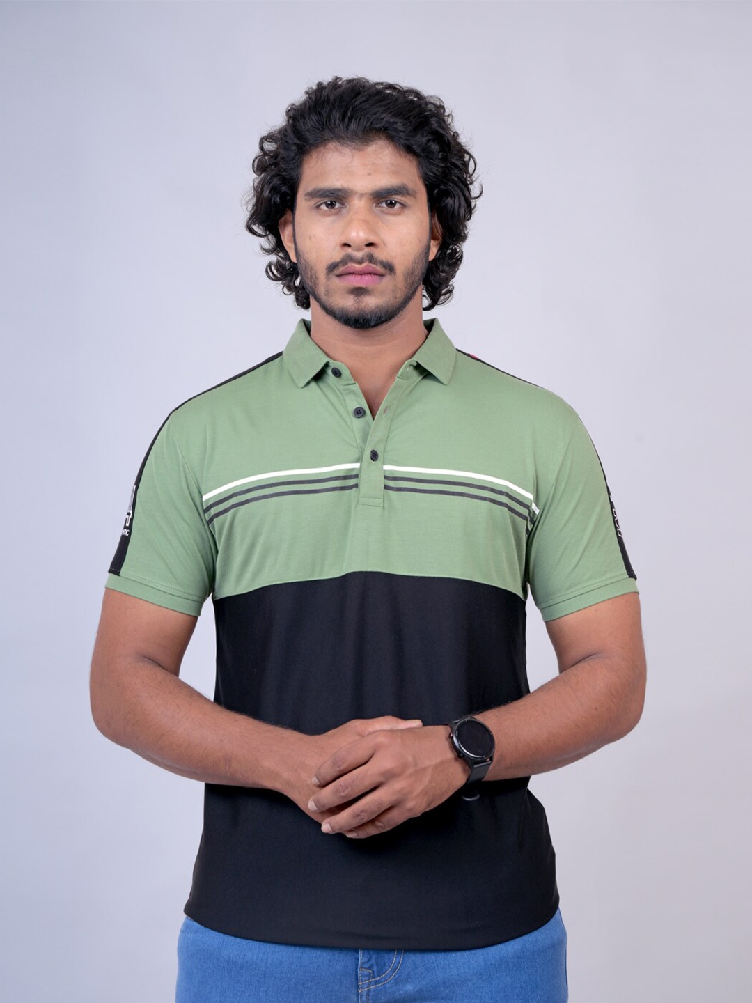 

Pontiac Colourblocked Polo Collar Cotton T-shirt, Green