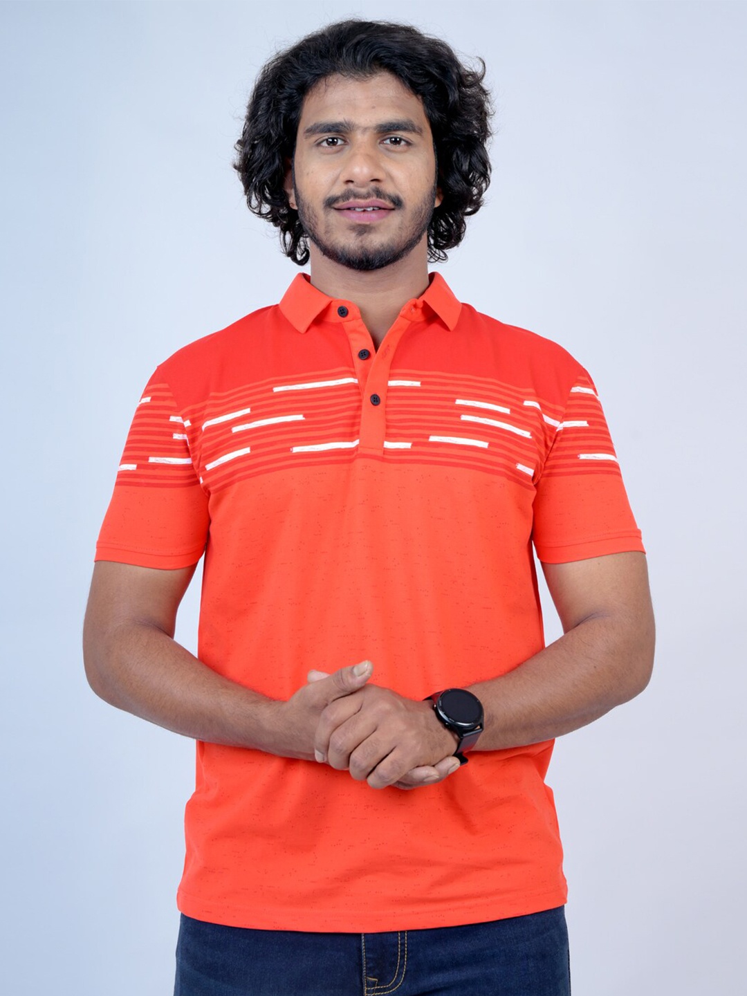 

Pontiac Striped Polo Collar Cotton T-shirt, Orange
