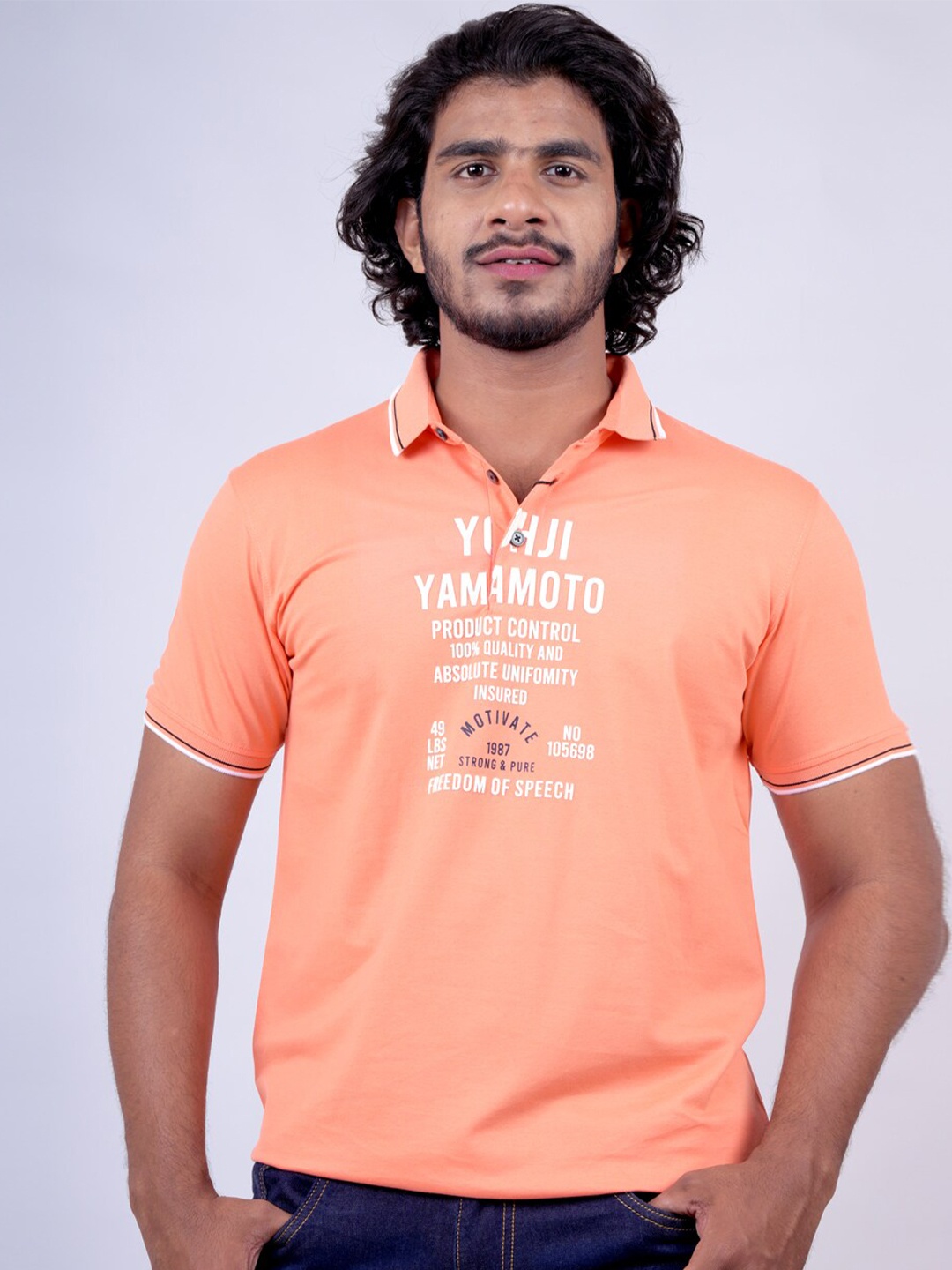 

Pontiac Typography Printed Polo Collar Cotton T-shirt, Orange