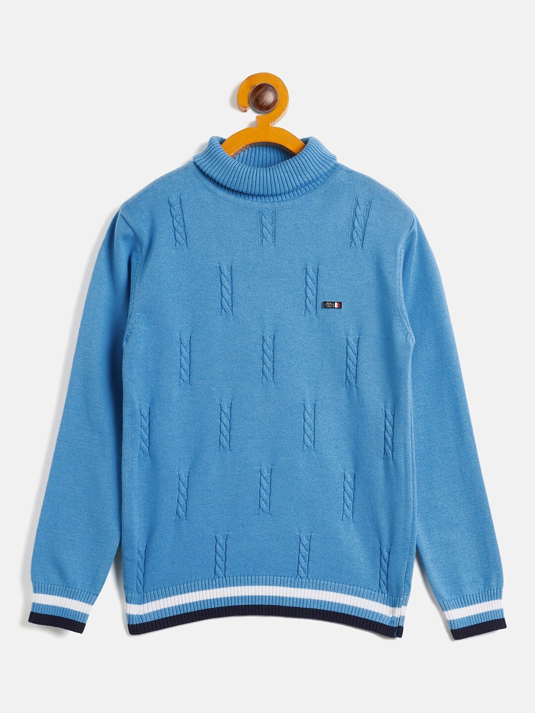 

RVK Boys Cable Knit Self Design High Neck Cotton Pullover Sweater, Blue