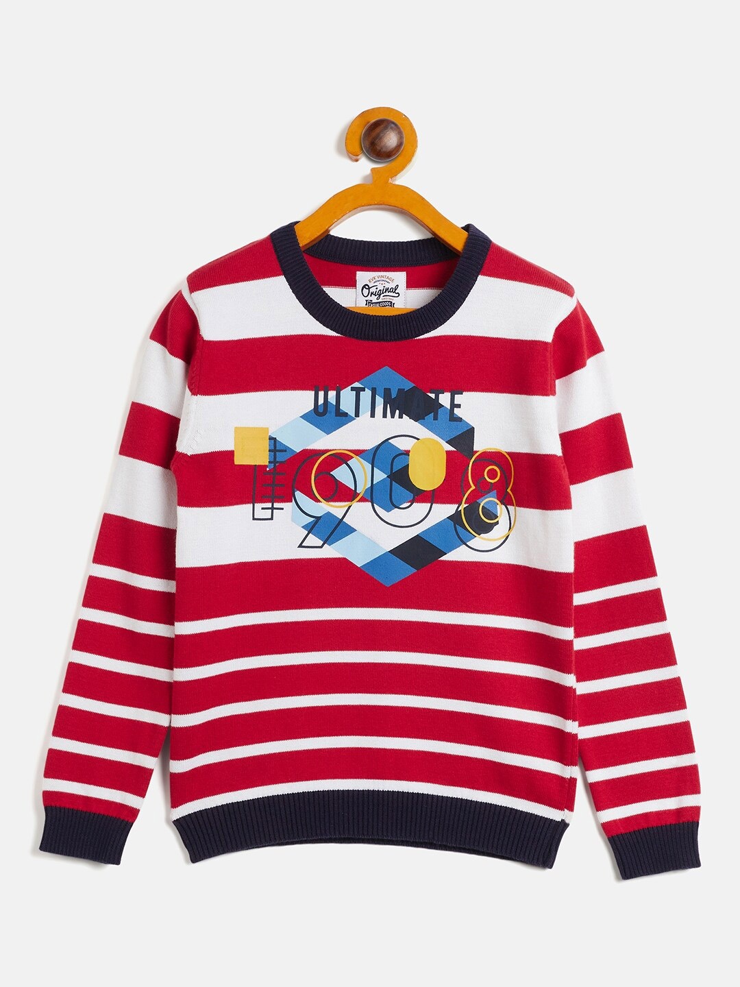 

RVK Boys Striped Acrylic Pullover Sweater, Red