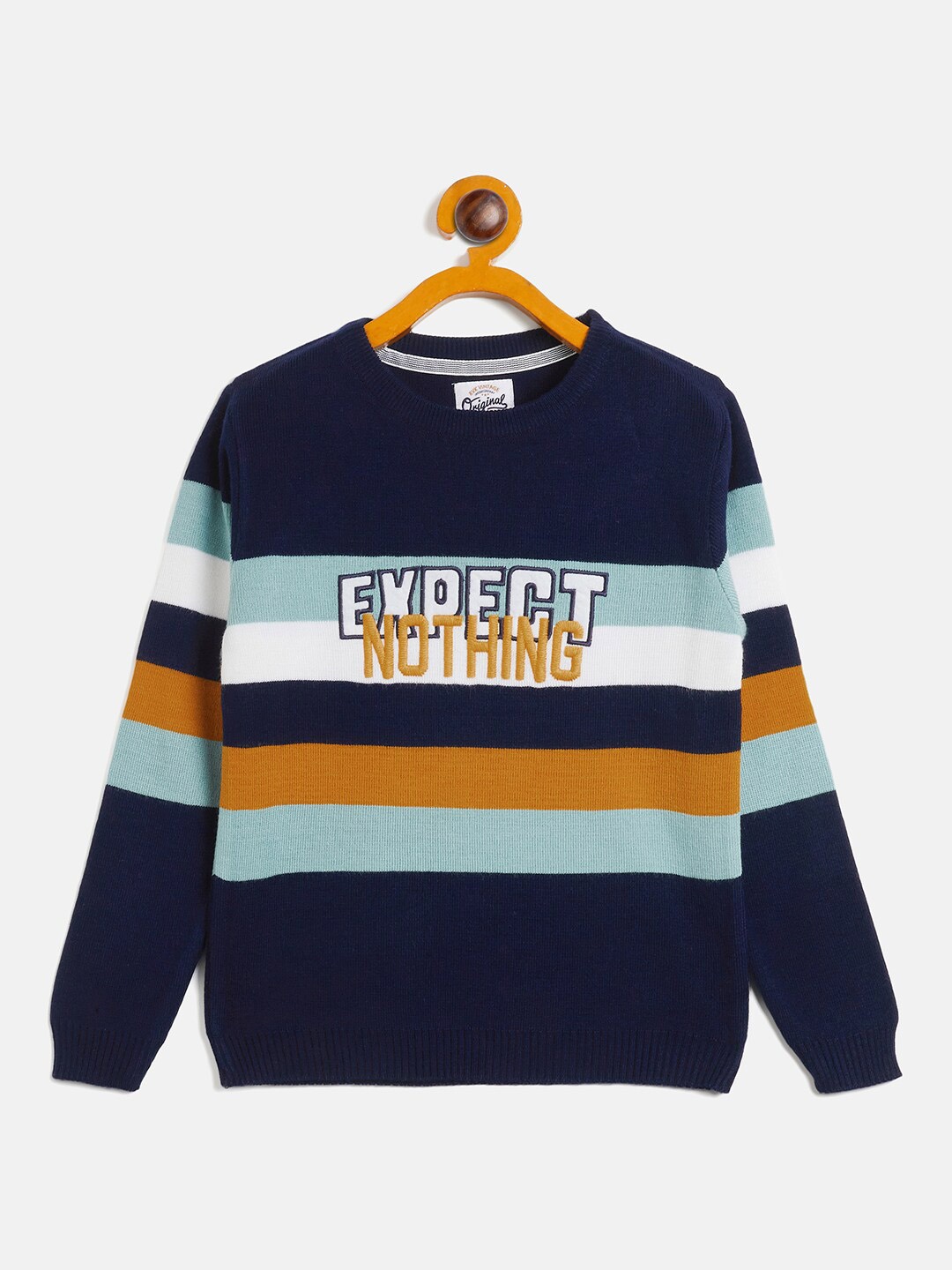 

RVK Boys Striped Embroidered Acrylic Pullover Sweater, Blue