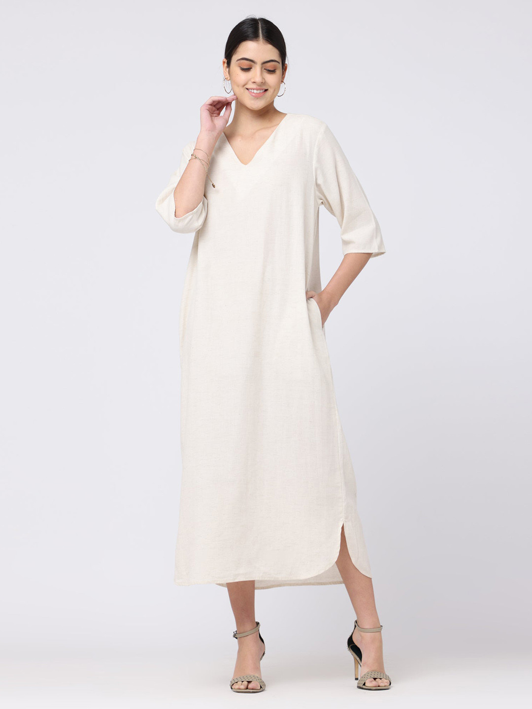 

Saltpetre Round Neck Cotton Maxi Dress, Cream