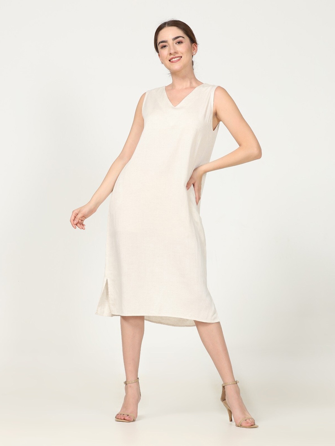 

Saltpetre V-Neck Cotton Midi Dress, Cream