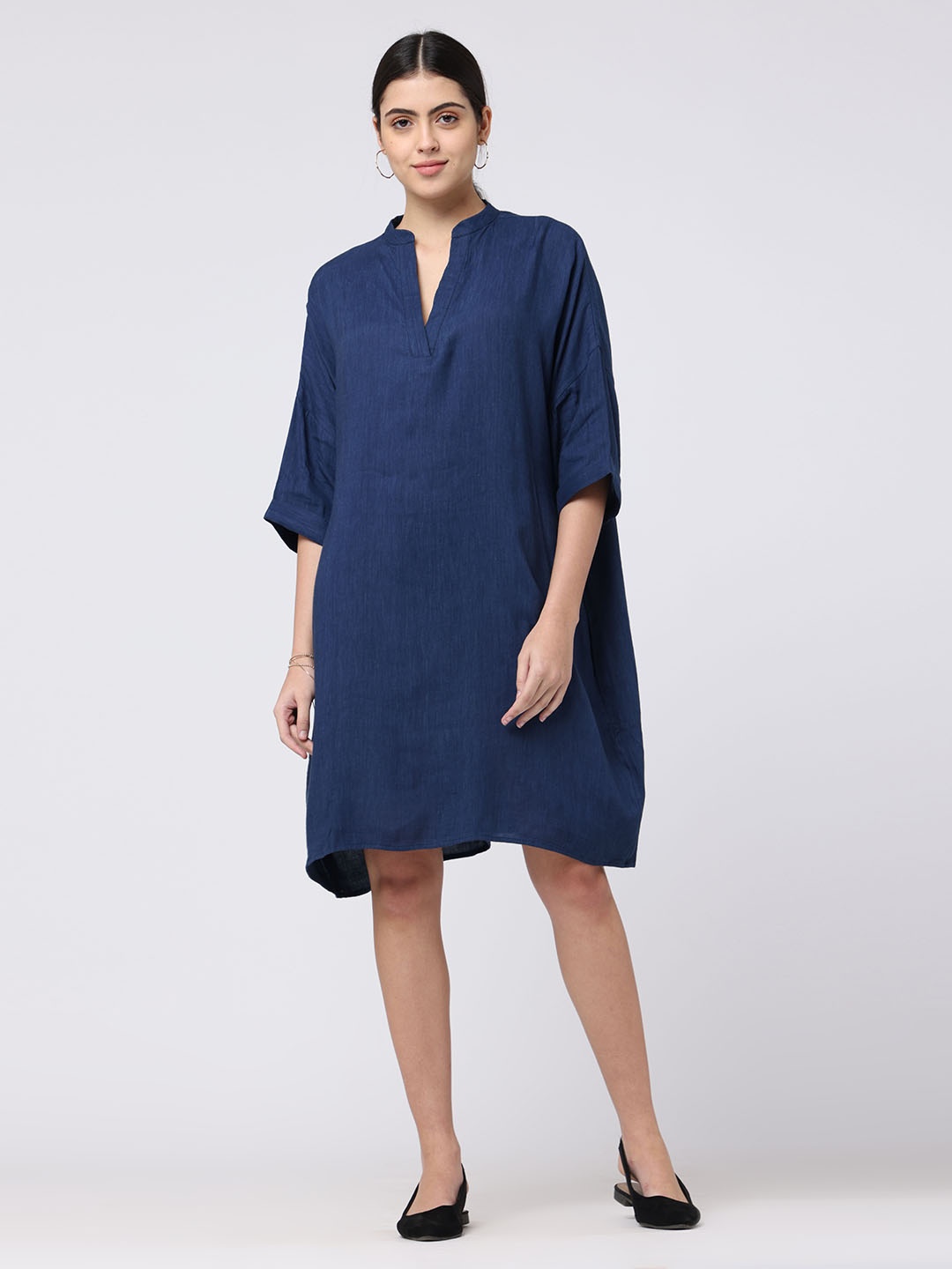 

Saltpetre Mandarin Collar Casual Shirt Dress, Navy blue