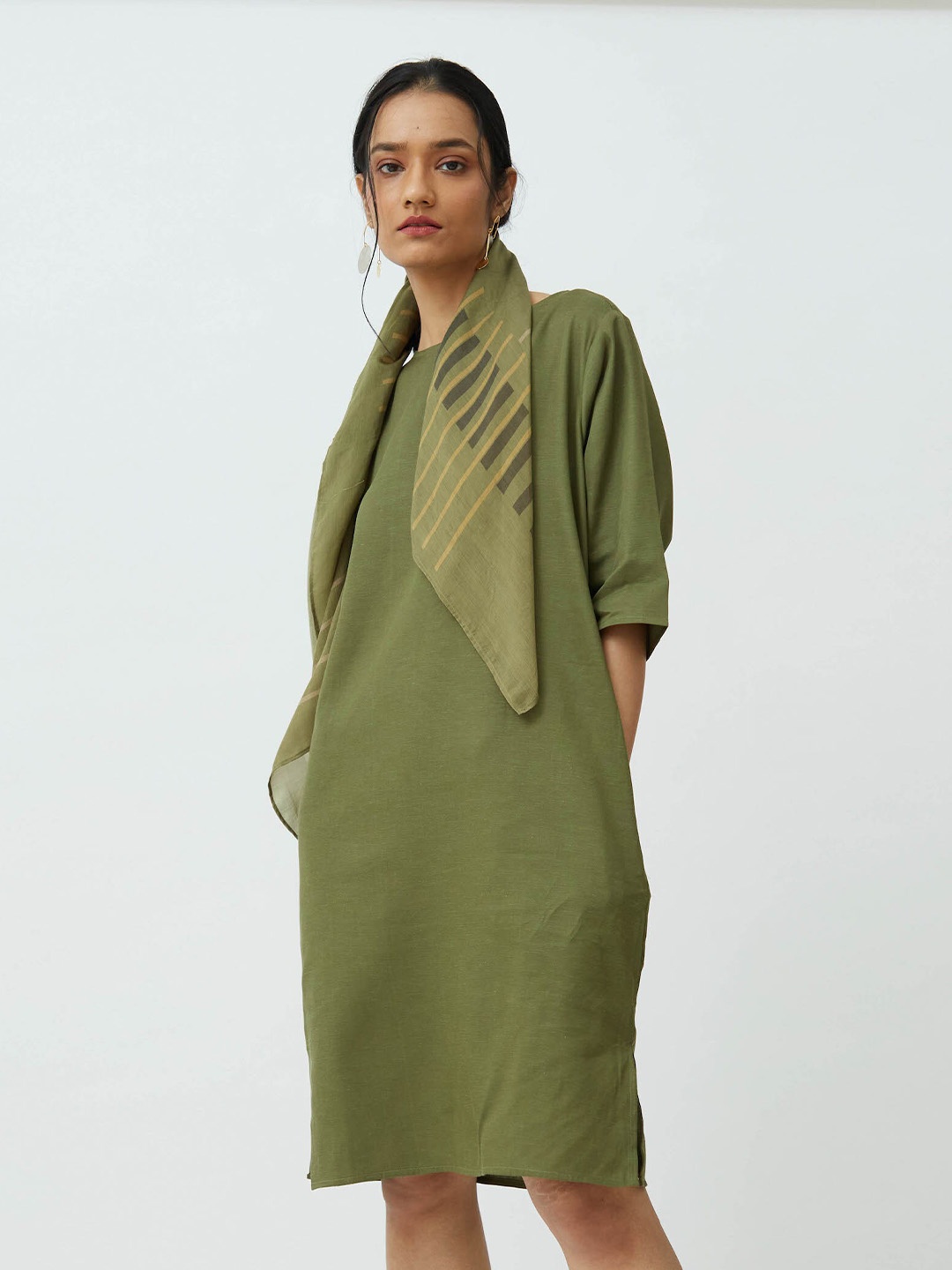 

Saltpetre women olive Boatneck straight fit knee length dress