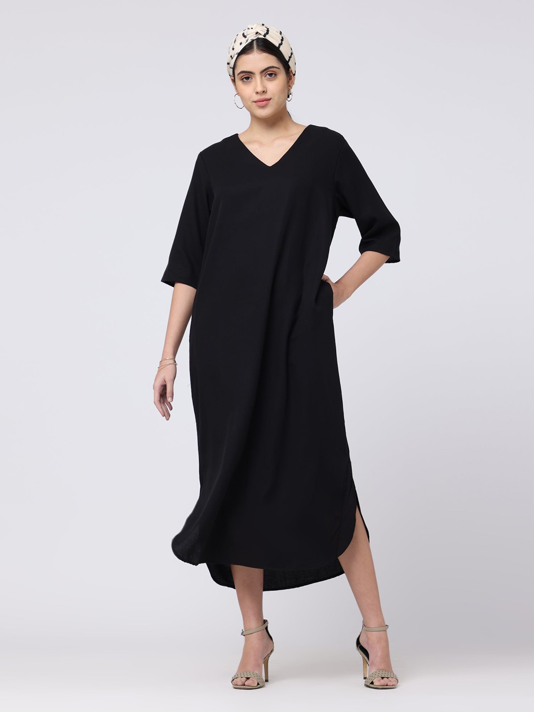 

Saltpetre V-Neck Cotton Maxi Dress, Black